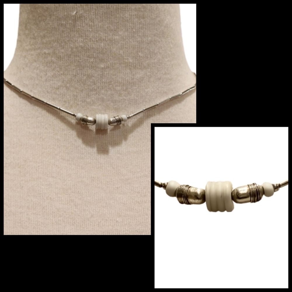 Sterling Silver Tube Barrel Beaded Vintage Necklace